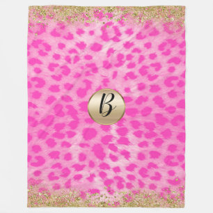 Couverture Polaire Imprimé léopard rose paillettes dorées monogramme