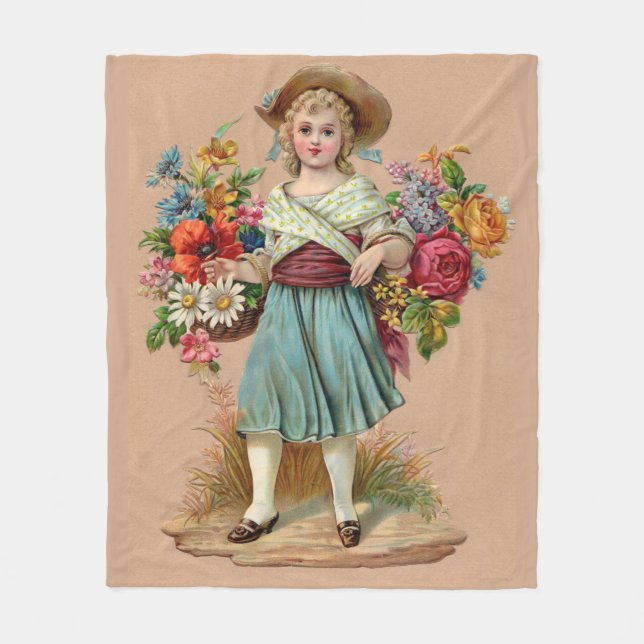 Couverture Polaire Imprimé victorien de petite fille aux fleurs (Devant)