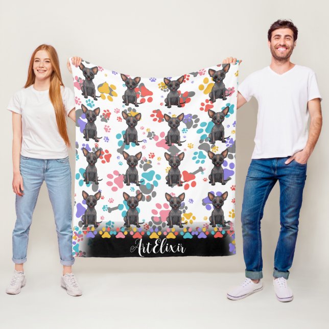 Couverture Polaire Imprimer les pattes Xoloitzcuintli (En situation)