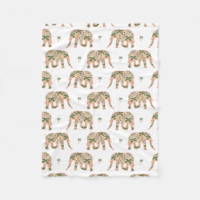 Couverture Polaire Indian Floral Paisley Ornate Elephants (Devant)