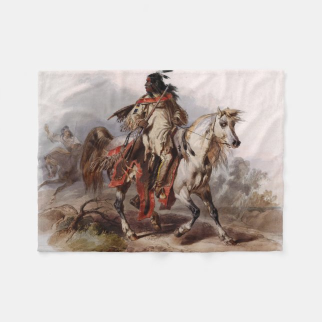 Couverture Polaire Indien Blackfoot sur le cheval Arabe étant chassé (Devant (Horizontal))