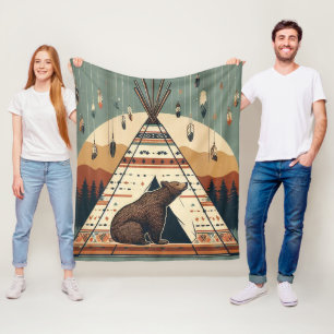 Couverture Polaire Indiens vintages Teepee Bear Plaines tribales Indi