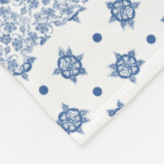Couverture Polaire Indigo Blue, Blanc Faux Patchwork Fleece Blanche
