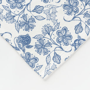 Couverture Polaire Indigo Blue Ethnic Floral Print Fleece Blanche