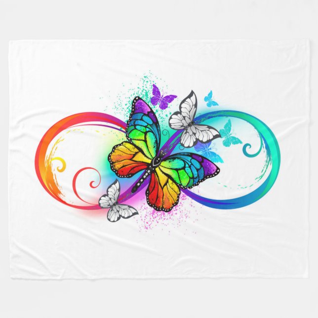 Couverture Polaire Infini lumineux avec papillon arc-en-ciel (Devant (Horizontal))