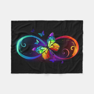 Couverture Polaire Infini vibrant avec papillon arc-en-ciel sur noir