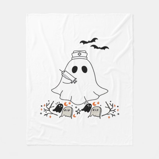 Couverture Polaire Infirmière Ghost mignonne Halloween Design T-shirt (Devant)