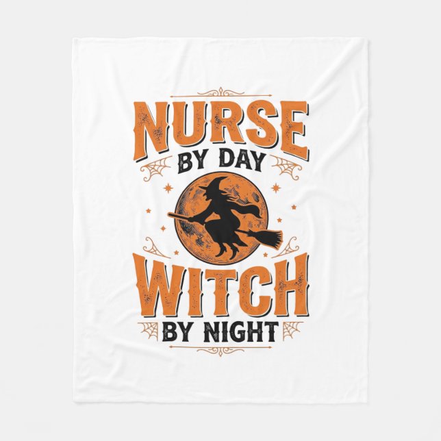 Couverture Polaire Infirmière le jour Sorcière la nuit Design Hallowe (Devant)