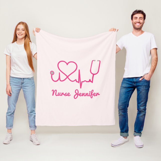 Couverture Polaire Infirmière personnalisée rose Nom Stethoscope Coeu (En situation)
