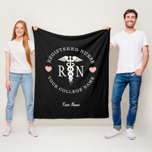 Couverture Polaire Infirmière RN Noir Blanc Caducée Monogramme