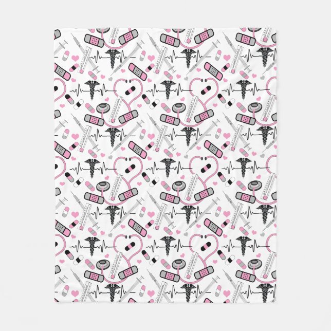 Couverture Polaire Infirmière rose mignonne | Docteur EKG Motif de st (Devant)