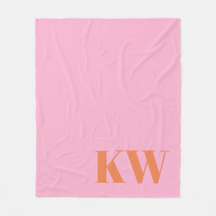 Couverture Polaire Initiales du Monogramme rose moderne personnalisée