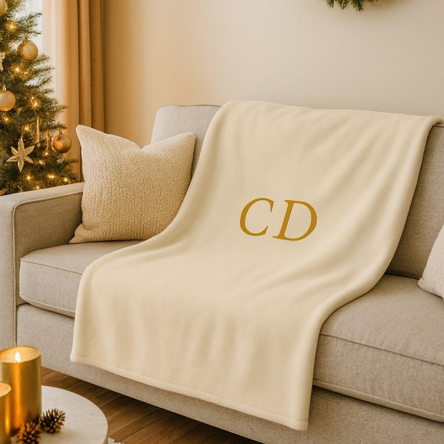 Couverture Polaire Initiales en crème beige monogrammée moderne (Créateur téléchargé)