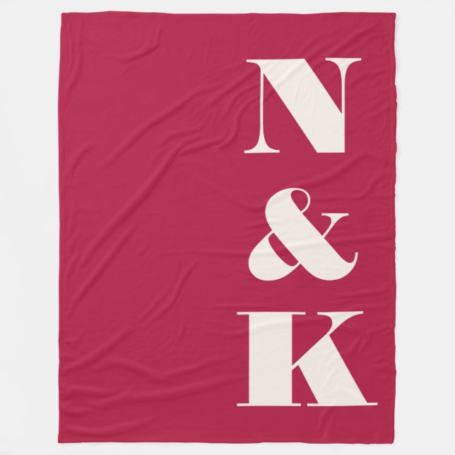 Couverture Polaire Initiales Monogramme Gras Noël Rouge Jeune Marié (Devant)