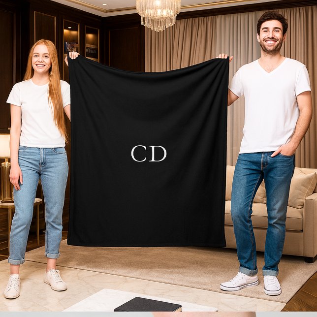 Couverture Polaire Initiales monogrammées noir et blanc modernes (Créateur téléchargé)
