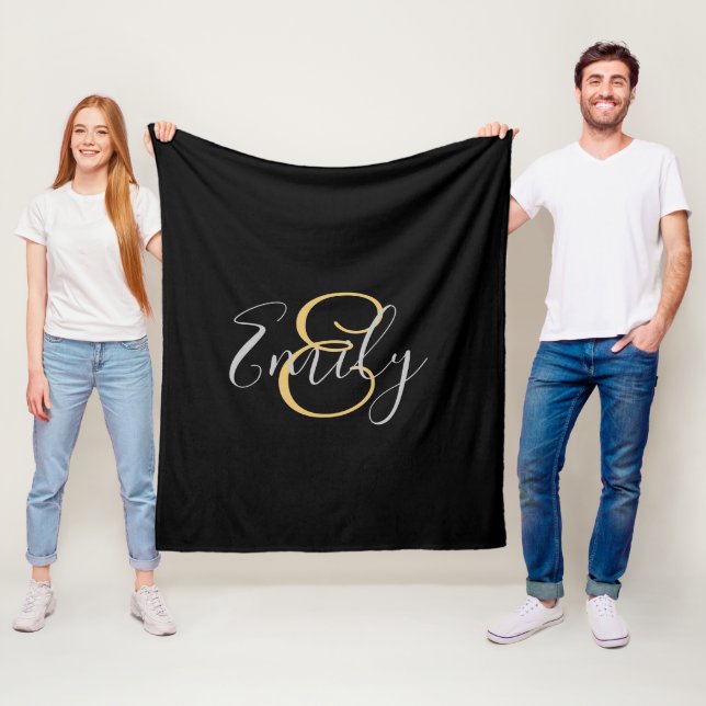 Couverture Polaire Initiales monogrammes Nom Black Gold Modern Girly (En situation)
