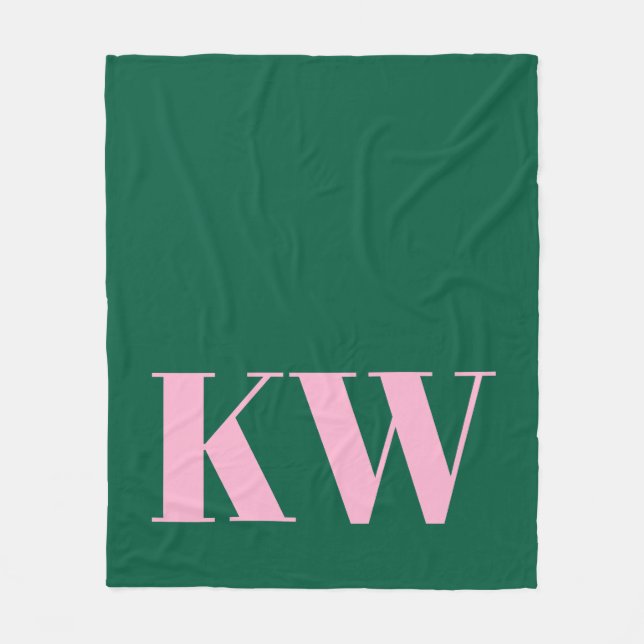 Couverture Polaire Initiales Personnalisées Rose Vert Moderne (Devant)
