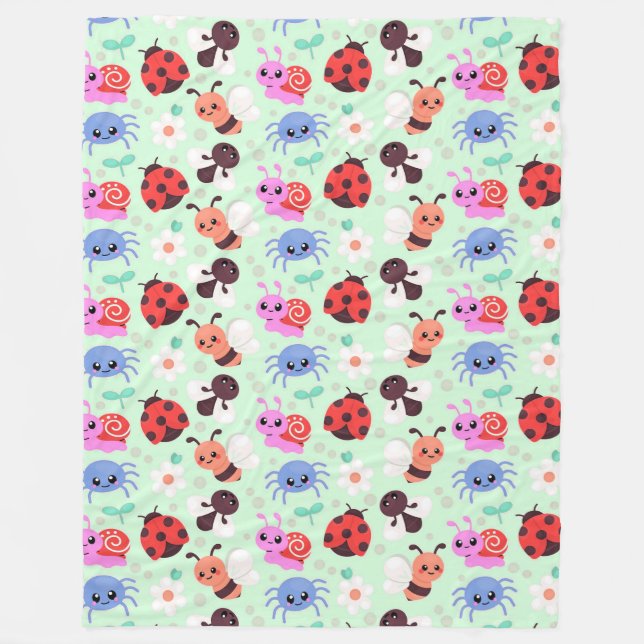 Couverture Polaire Insectes de dessin animé adorables et fleurs (Devant)