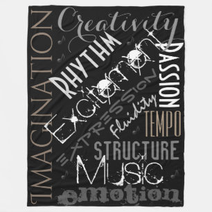 Couverture Polaire Inspiration musicale, noir, collage couvrant blanc