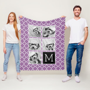 Couverture Polaire Instagram noir et violet 5 Photo Collage Monogramm