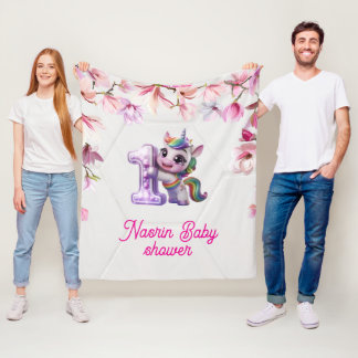 Couverture Polaire Invitation à une baby shower avec licorne 
