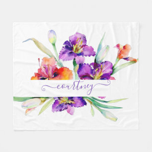 Couverture Polaire Iris aquarelle violette personnalisée