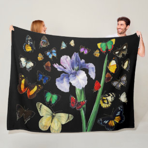 Couverture Polaire IRIS PARMI LES BÂTIMENTS COLORÉS Floral Noir