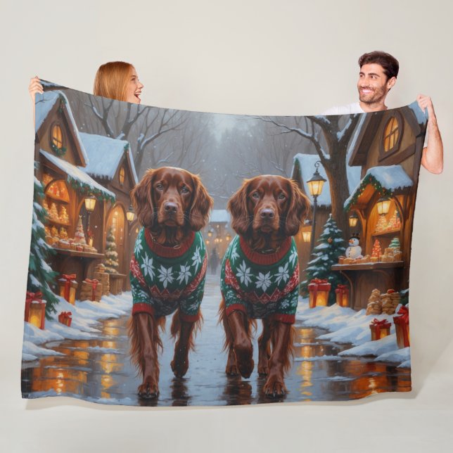Couverture Polaire Irish Red Setter Dogs Christmas Snow Holiday (En situation)