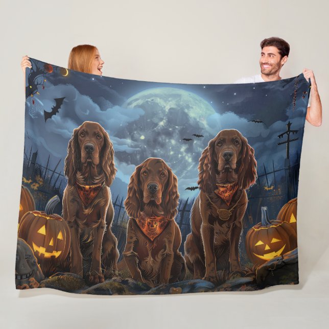 Couverture Polaire Irish Red Setter Halloween Éffrayant (En situation)