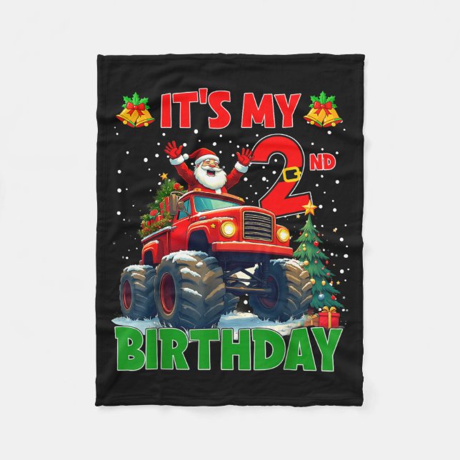 Couverture Polaire It’s My 2nd Birthday Xmas Santa Monster Truck Chri (Devant)