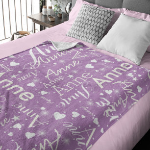 Couverture Polaire Ivoire Noms mignons Coeurs partout Lavande Magique
