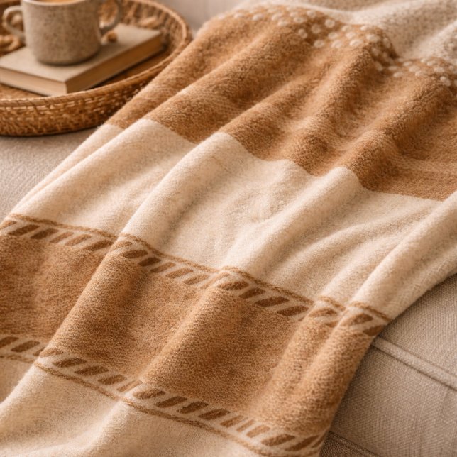 Couverture Polaire Ivory Clay Weave Fleece Blanket (Ivory and clay woven bands with stitched lines for layered sofas and calm hearth spaces)