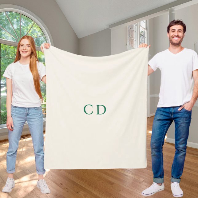 Couverture Polaire Ivory emerald green monogrammed initials modern (Créateur téléchargé)