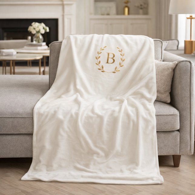 Couverture Polaire Ivory gold monogrammed wreath elegant (Créateur téléchargé)