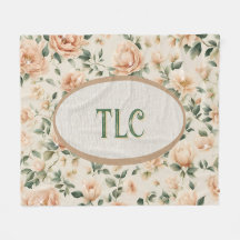 Ivory Peach Peony Sparkles Watercolor Monogram