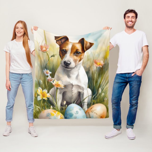 Couverture Polaire Jack Russell avec œufs de Pâques (En situation)
