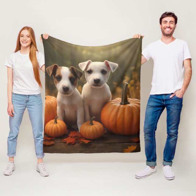 Couverture Polaire Jack Russell chiot Autumn Delight Citrouille  (En situation)