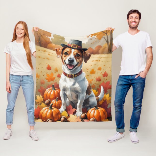 Couverture Polaire Jack Russell dans l'art de Thanksgiving aux feuill (En situation)