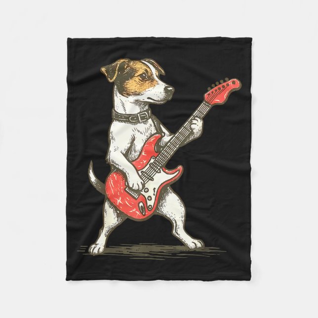 Couverture Polaire Jack Russell Terrier Chien Joue Guitare Rocker Gui (Devant)