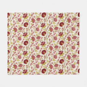 Couverture Polaire Jacobean Floral Pattern Rouge Rose Gold Crème