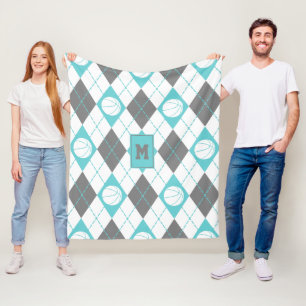 Couverture Polaire Jacquard à thème de basket blanc gris turquoise