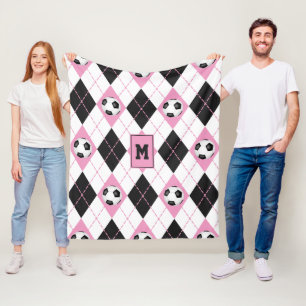 Couverture Polaire Jacquard de football rose noir blanc motif