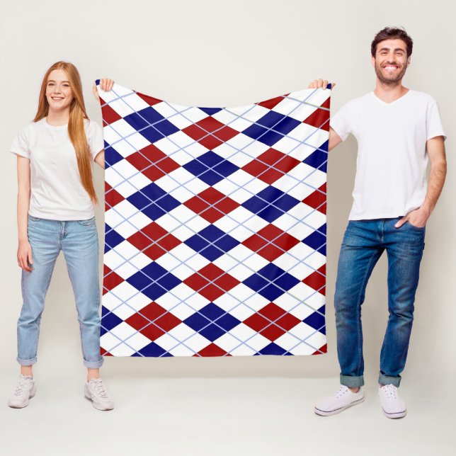 Couverture Polaire Jacquard rouge et bleu polaire (En situation)