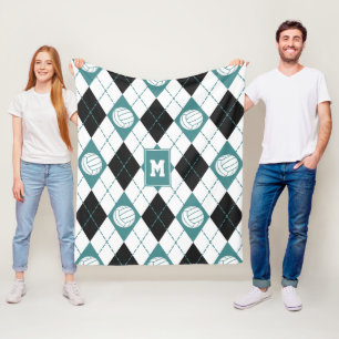 Couverture Polaire Jacquard volley-ball motif turquoise noir couleurs
