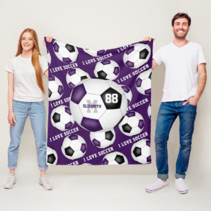 Couverture Polaire J'adore le motif texte de football violet noir