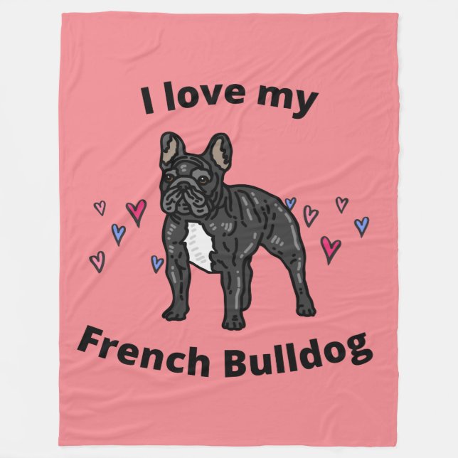 COUVERTURE POLAIRE J'ADORE MON BULLDOG FLEECE FRANÇAIS BLANKET! (Devant)