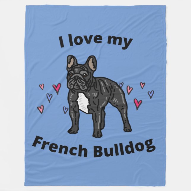 COUVERTURE POLAIRE J'ADORE MON BULLDOG FLEECE FRANÇAIS BLANKET! (Devant)