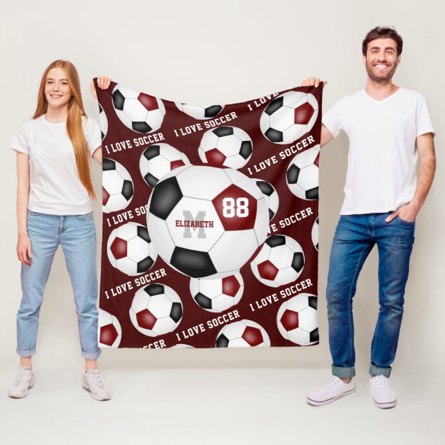 Couverture Polaire J'aime le texte de football motif maroon noir (En situation)