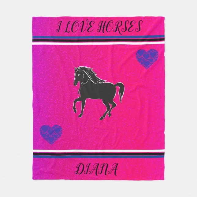 COUVERTURE POLAIRE J'AIME LES CHEVAUX PERSONNALISÉS CHEVAUX ROSE & CH (Devant)