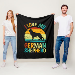 Couverture Polaire J'aime mon chien berger allemand bleu brun coucher